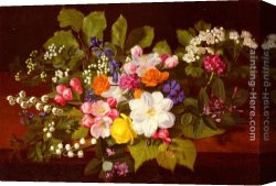 Otto Canvas Paintings - A Bouquet Of Spring Flowers On A Ledge by Otto Didrik Ottesen