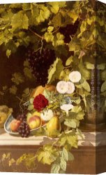 Otto Canvas Paintings - A Still Life With Fruit, Flowers And A Vase by Otto Didrik Ottesen