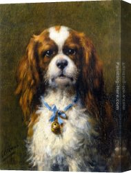 Otto Canvas Paintings - A King Charles Spaniel with a Blue Ribon by Otto Eerelman