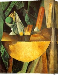Picasso Canvas Paintings - Bread and Fruit Dish on a Table by Pablo Picasso