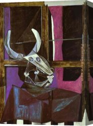Picasso Canvas Paintings - Still Life with Steers Skull by Pablo Picasso