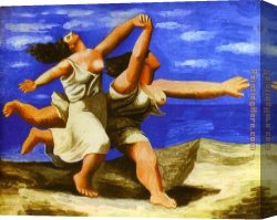 Woman with a Mirror Canvas Paintings - Two Women Running on the Beach The Race by Pablo Picasso