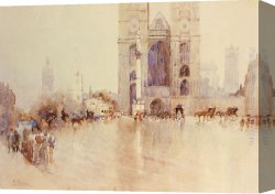 Paolo Canvas Paintings - Westminister Abbey with the Houses of Parliament and big Ben in the Distance by Paolo Sala