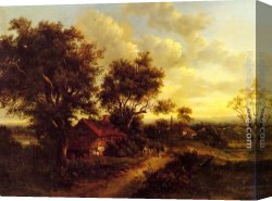 Gingerbread Cottage Canvas Paintings - A Landscape With A Cottage Near Dorking by Patrick Nasmyth
