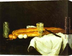 Bread Canvas Paintings - Bread and Eggs by Paul Cezanne