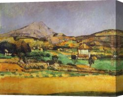 Paul Cezanne Canvas Paintings - Plain by Mount Sainte-Victoire by Paul Cezanne