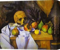 Paul Cezanne Canvas Paintings - Still Life with a Skull by Paul Cezanne