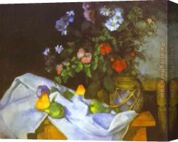 Allegory of Human Life Canvas Paintings - Still Life with Flowers and Fruit by Paul Cezanne
