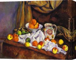 Still Life with Flowers And Fruit Canvas Paintings - Still Life with Fruit Pitcher and Fruit-Vase by Paul Cezanne