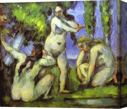 Paul Cezanne Canvas Paintings - Three Bathers by Paul Cezanne
