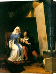Delaroche Canvas Paintings - Fra Filippo Lippi Falling in Love with his Model by Paul Delaroche