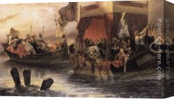 Delaroche Canvas Paintings - The State Barge of Cardinal Richelieu on the Rhone by Paul Delaroche
