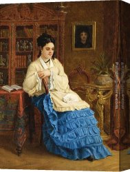 Femme Canvas Paintings - Femme en robe bleue revant by Paul Desire Trouillebert