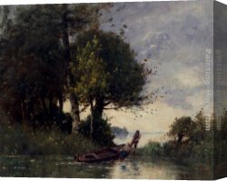 Fishing Boats at Dusk Canvas Paintings - Shoring The Fishing Boat by Paul Desire Trouillebert
