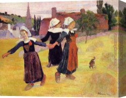Little Girl Canvas Paintings - Breton Girls Dancing by Paul Gauguin