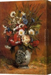 Vase Canvas Paintings - Daisies and Peonies in a Blue Vase by Paul Gauguin