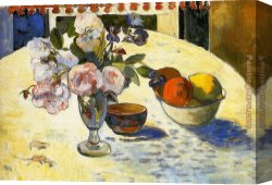 Still Life with Flowers And Fruit Canvas Paintings - Flowers in a Fruit Bowl by Paul Gauguin