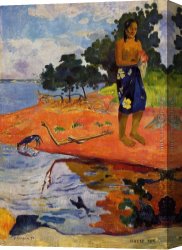 Guitar And Music Pape Canvas Paintings - Haere Pape by Paul Gauguin