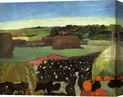 Haystack Snow Effect Canvas Paintings - Haystacks in Britanny by Paul Gauguin