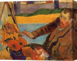 Portrait Canvas Paintings - Portrait of Vincent van Gogh Painting Sunflowers by Paul Gauguin