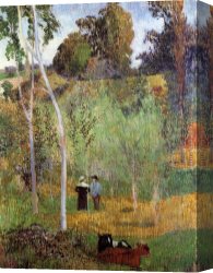 A Spanish Shepherd Canvas Paintings - Shepherd and Shepherdess in a Meadow by Paul Gauguin