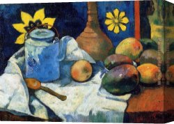 Still Life with Flowers And Fruit Canvas Paintings - Still Life with Teapot and Fruit by Paul Gauguin