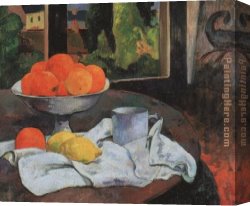 Hund Fuchs Und Katze Canvas Paintings - Stillleben mit Fruchtschale und Zitronen by Paul Gauguin