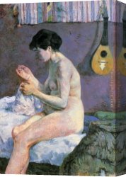 Sewing Canvas Paintings - Study of a Nude Suzanne Sewing by Paul Gauguin