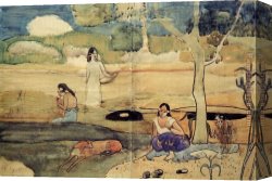 Tahitian Canvas Paintings - Tahitian Scene by Paul Gauguin