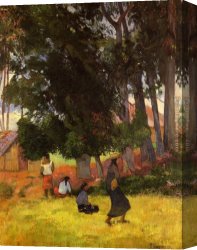 Village Canvas Paintings - Tahitian Village by Paul Gauguin