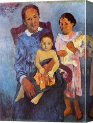 Tahitian Canvas Paintings - Tahitian Woman and Two Children by Paul Gauguin
