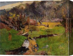 Tahitian Canvas Paintings - Tahitian Woman near a River by Paul Gauguin