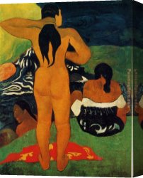 Woman with a Mirror Canvas Paintings - Tahitian Women Bathing by Paul Gauguin