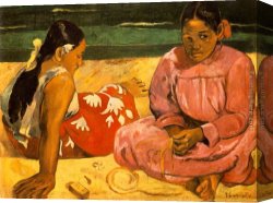 Woman with a Mirror Canvas Paintings - Tahitian Women On the Beach by Paul Gauguin