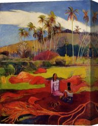Tahitian Canvas Paintings - Tahitian Women under the Palms by Paul Gauguin