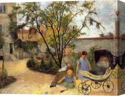 Family Canvas Paintings - The Family in the Garden rue Carcel by Paul Gauguin