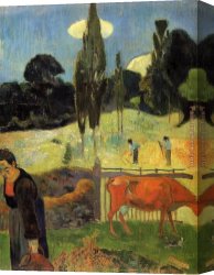Cows Canvas Paintings - The Red Cow by Paul Gauguin