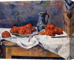 Pears And Grapes on a Table Canvas Paintings - Tomatoes and a Pewter Tankard on a Table by Paul Gauguin