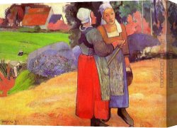 Peasant Canvas Paintings - Two Breton Peasants on the Road by Paul Gauguin