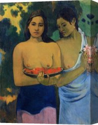 Tahitian Canvas Paintings - Two Tahitian Women 2 by Paul Gauguin