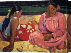 Paul Gauguin Canvas Paintings - Two Women on Beach by Paul Gauguin