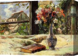The Open Window Canvas Paintings - Vase of Flowers and Window by Paul Gauguin