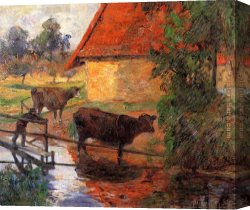 Calves Watering Canvas Paintings - Watering Place by Paul Gauguin