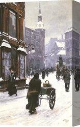 A Farmyard Scene in Winter Canvas Paintings - A Street Scene In Winter, Copenhagen by Paul Gustave Fischer