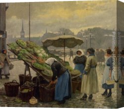 Vegetables Canvas Paintings - At the Vegetable Market by Paul Gustave Fischer