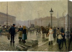 Around The Fish Canvas Paintings - The Fish Market at Gammelstrand Copenhagen by Paul Gustave Fischer
