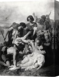 Aime Canvas Paintings - Zenobie retrouvee par les bergers sur les bords by Paul Jacques Aime Baudry