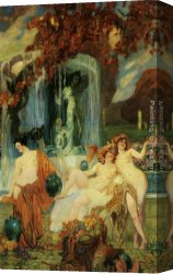 Femme Canvas Paintings - Jeunes femmes a la Vasque - Allegorie de Lautomne by Paul Jean Gervais