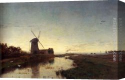 Les Roses Et Jasmin Dans Le Vase De Delft Canvas Paintings - Le Point Du Jour, Vue Prise Dans Les Environs De Amsterdam (Hollande) by Paul Joseph Constantine Gabriel