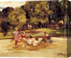 Playing Hide And Seek Canvas Paintings - Children Playing In A Park by Paul Michel Dupuy